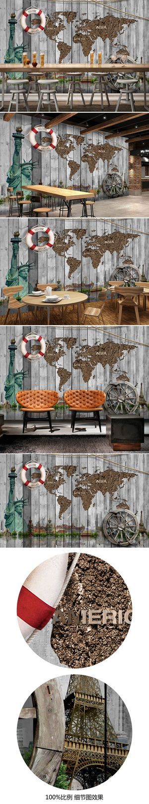 复古怀旧世界地图自由女神像背景墙