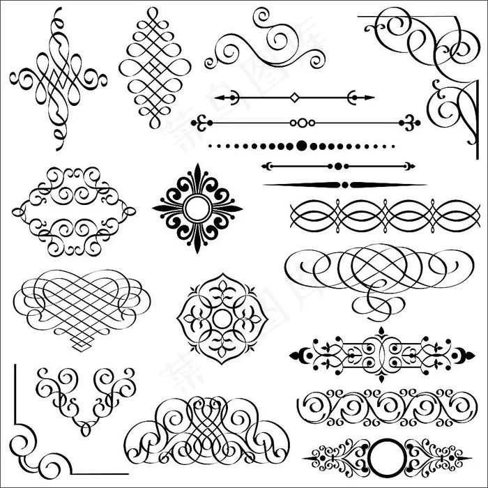 黑白花纹边框素材eps,ai矢量模版下载