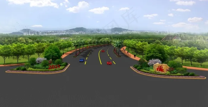 道路景观效果图(3500X1802(DPI:72))psd模版下载