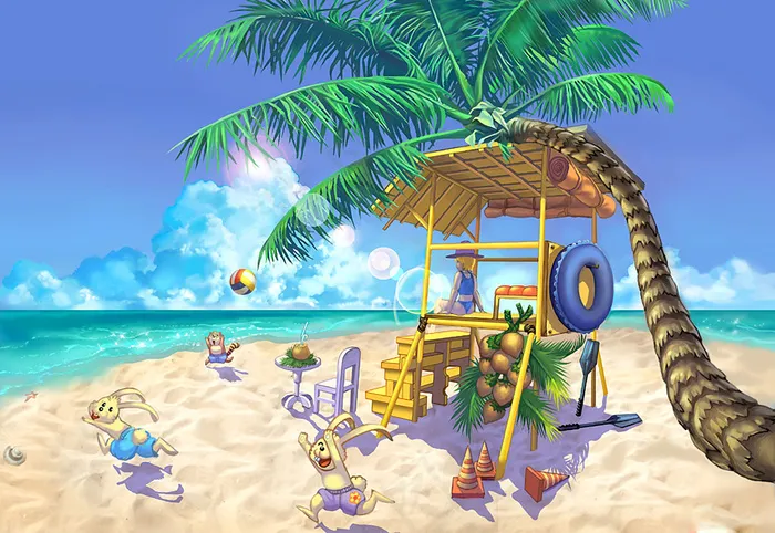 手绘 夏日海滩图片