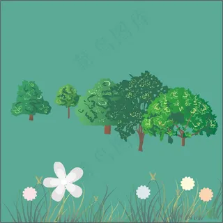 卡通矢量树 花草
