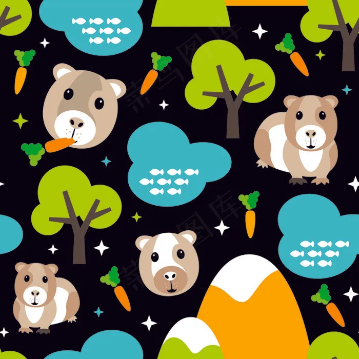 卡通可爱北欧童话梦幻儿童动物无缝平铺背景头像印刷矢量图片素材