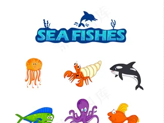 海报设计素材海星海洋动物海马热带鱼...