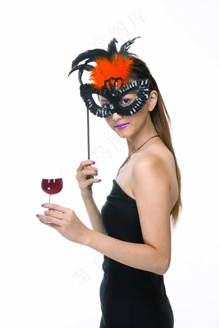 面具女生 红酒图片