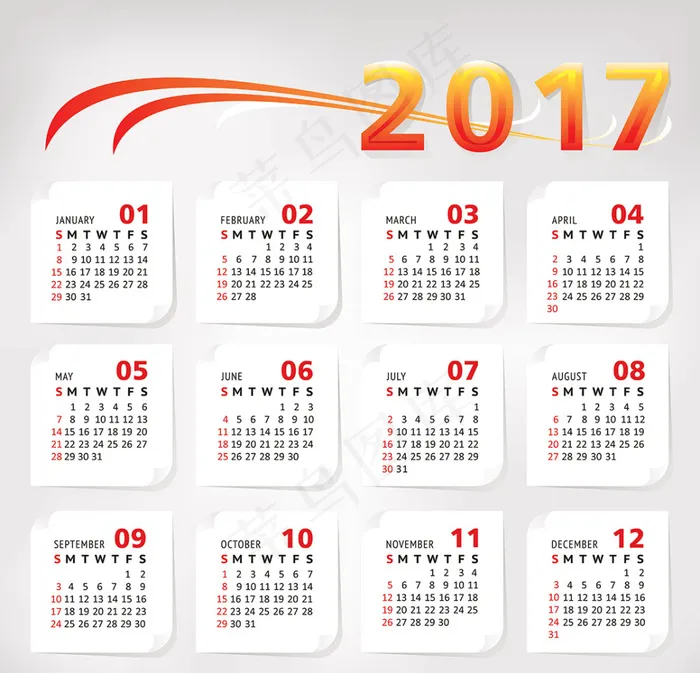 2017年台历矢量eps,ai矢量模版下载