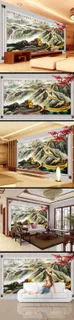 中式万里长城风景画电视背景墙