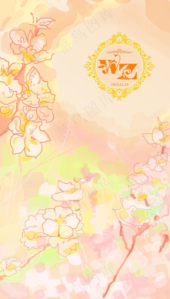 手绘浪漫背景(5039X8819(DPI:80))psd模版下载