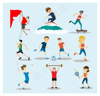 卡通运动图案素材滑板踢足球图形