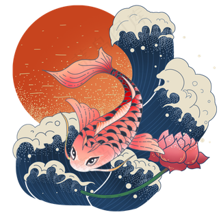 日本浮世绘海浪锦鲤,免抠元素
