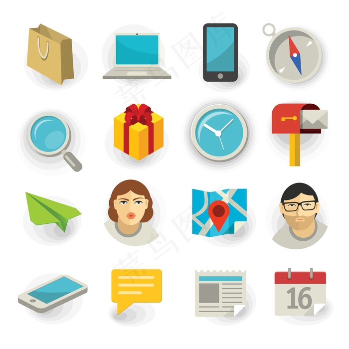 平面图标矢量集的Web和移动应用