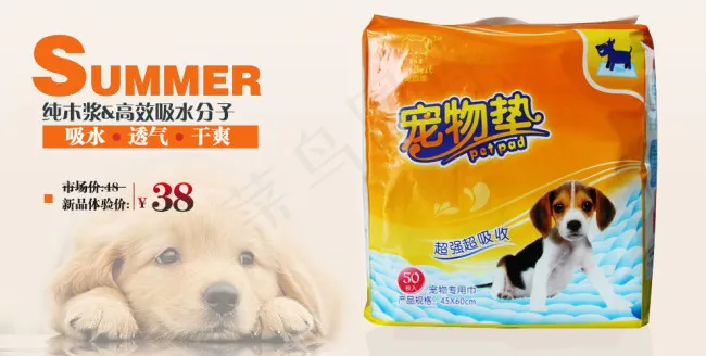 宠物用品尿片橘色促销海报模板psd模版下载