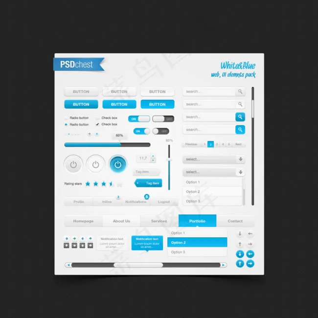 蓝色系网页ui设计psd素材