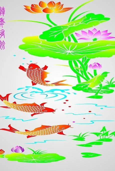 荷花鱼图片cdr矢量模版下载