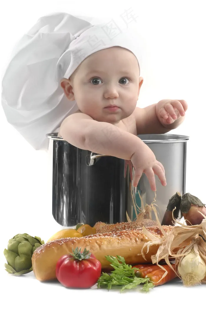 厨师装扮的大人小孩烹饪美食健康家庭情侣亲子素材