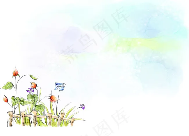 篱笆和花朵psd模版下载