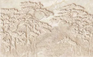 大理石迎客松山水电视背景墙