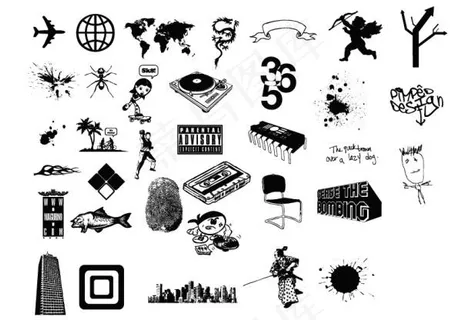 指纹，地图，墨水和其他设计元素杂集