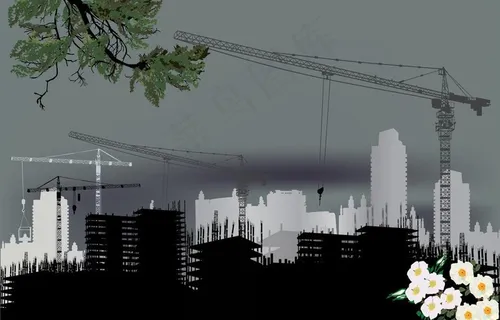 城市建筑工地剪影图片 城市建筑工地剪影图片