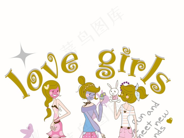 涂鸦图案手绘少女图案设计抽象几何插...