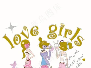 涂鸦图案手绘少女图案设计抽象几何插...