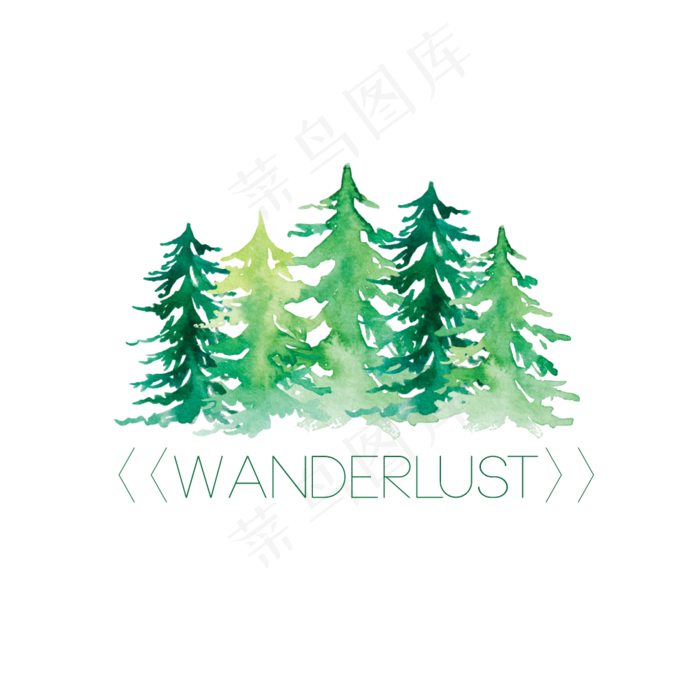 手绘北欧松树林设计素材