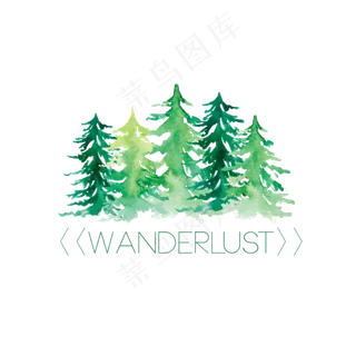 手绘北欧松树林设计素材