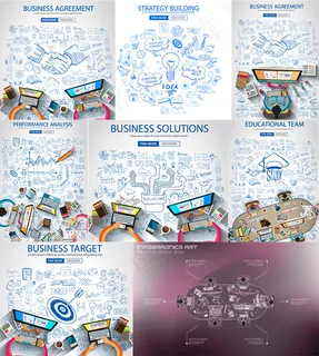 手绘商务元素与信息图表矢量素材