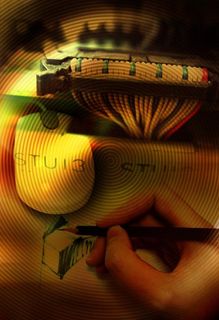 手握铅笔 集成线 黑色底图片