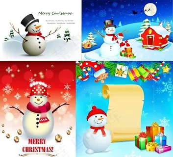 可爱圣诞雪人矢量素材