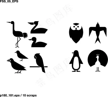 动物的各种元素的轮廓剪影矢量的49...