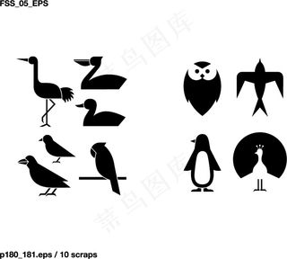 动物的各种元素的轮廓剪影矢量的49...