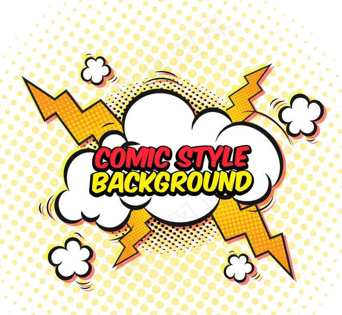 漫画背景在风格流行艺术的云与闪电eps,ai矢量模版下载