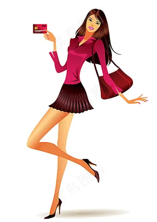 拿着信用卡的美女插画