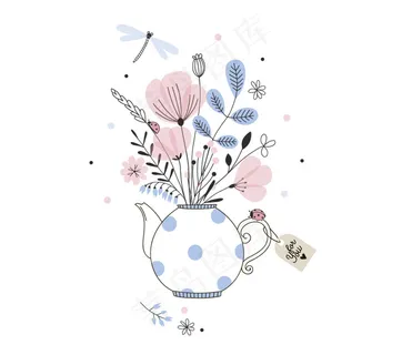 2017手绘小清晰下午茶花朵昆虫可...