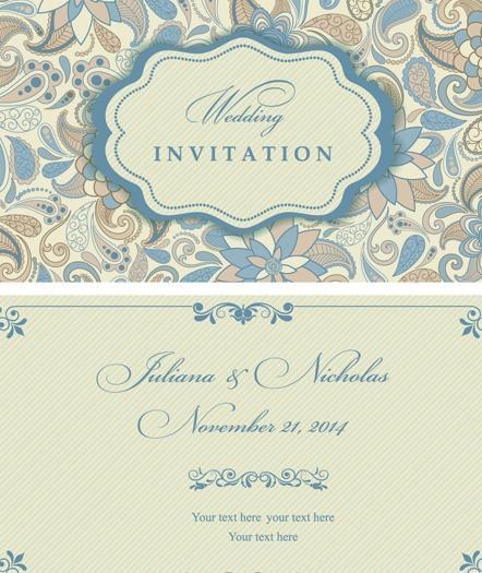 浅色花婚礼请柬02向量