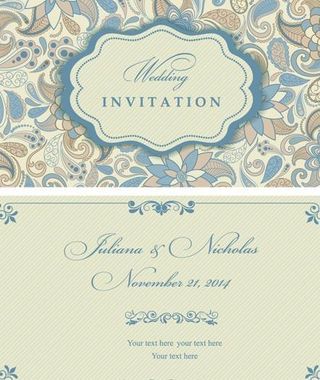 浅色花婚礼请柬02向量