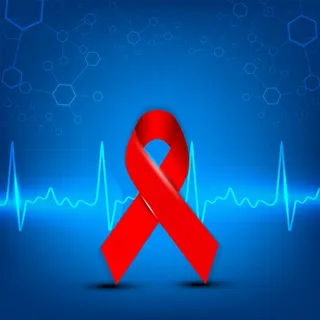 红丝带艾滋病在红色背景图