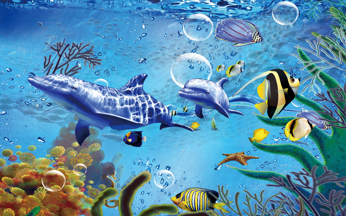 3D立体海底世界海豚电视背景墙装饰...(9071X5669(DPI:72))psd模版下载