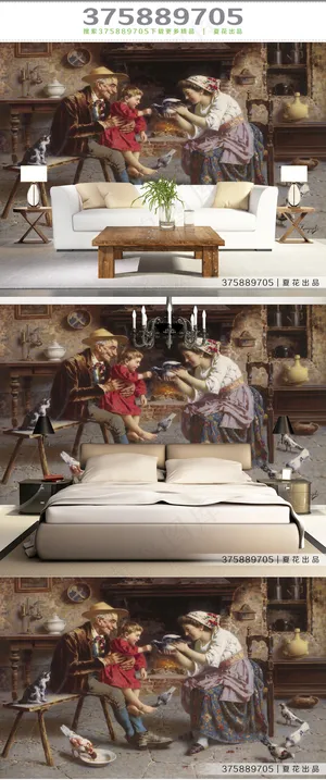 西方人物油画酒店装饰背景墙