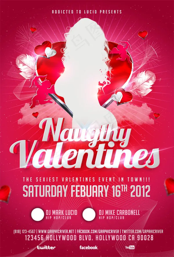 欧美情人节主题海报PSD分层模板psd模版下载