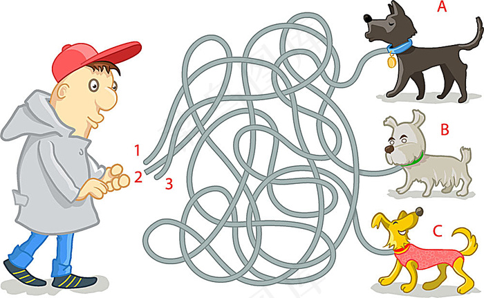 矢量人物宠物狗绳子设计