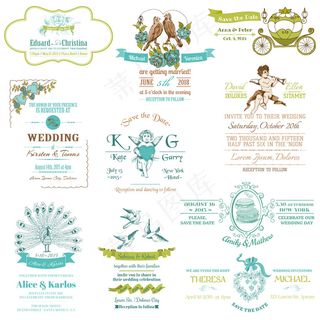 蓝色婚礼元素请贴