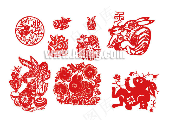剪纸兔psd素材