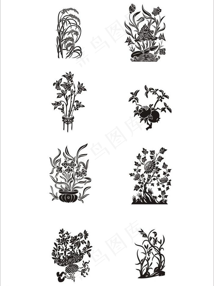 剪纸花草树木图片cdr矢量模版下载
