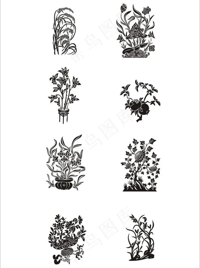 剪纸花草树木图片cdr矢量模版下载