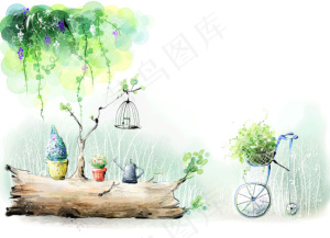 树杆上的盆栽