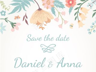 小清新手绘花朵水彩婚礼背景模版设计...