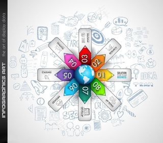 蓝色地球花形信息图表图片