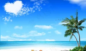 风景 海滩 蓝天白云图片