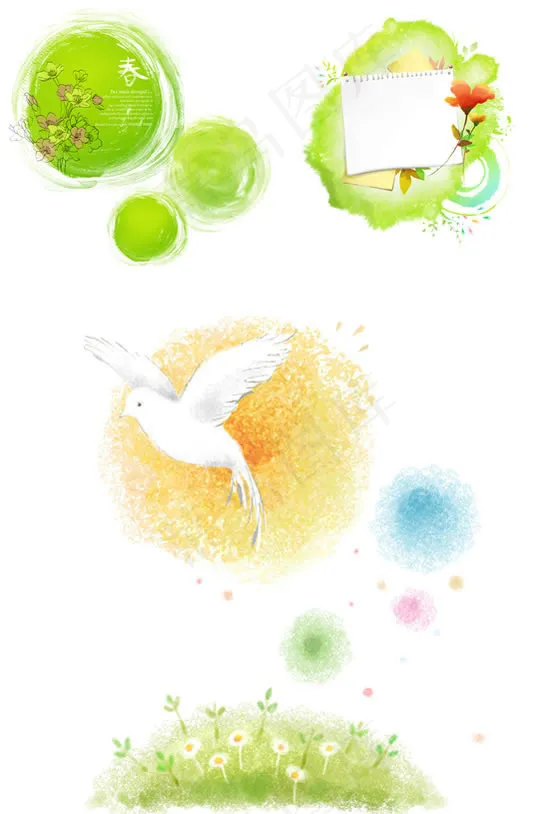 手绘渲染春天绿色背景psd素材(3000X3000(DPI:300))psd模版下载